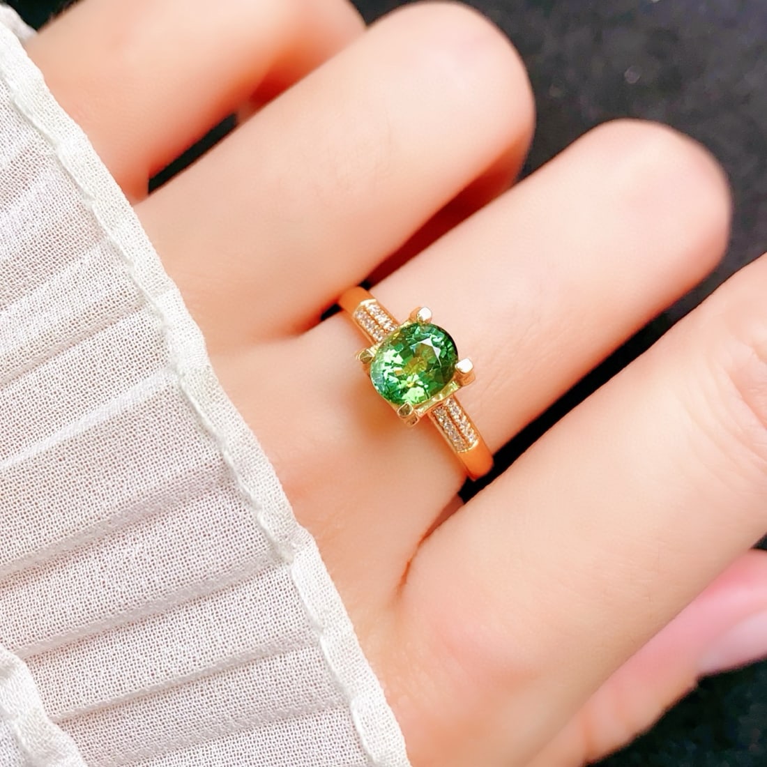 14k Gold 1.1 Ct Natural Tourmaline & Diamond Ring - 6