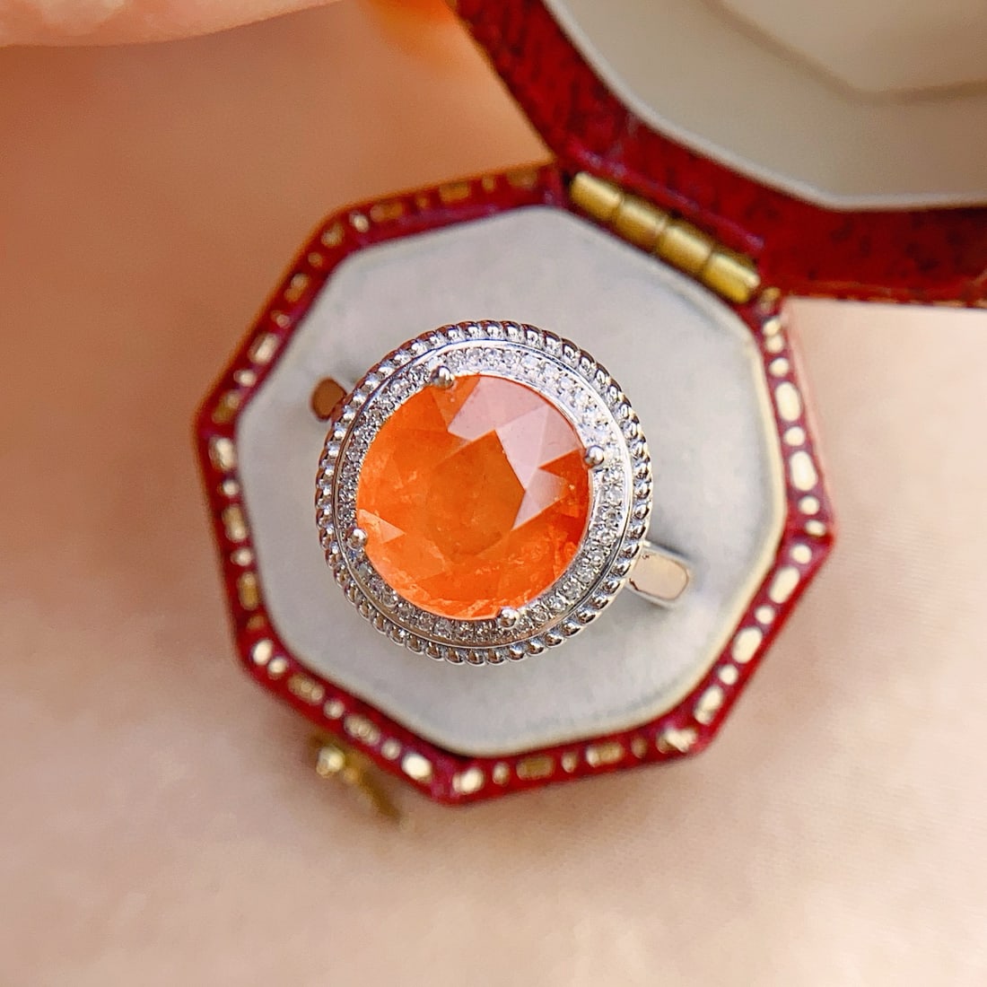 14k Gold 4.85 Ct Natural Spessartine & Diamond Ring - 2