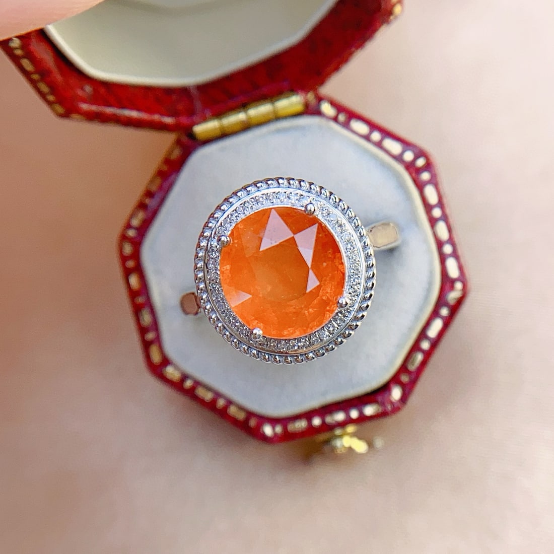 14k Gold 4.85 Ct Natural Spessartine & Diamond Ring - 5