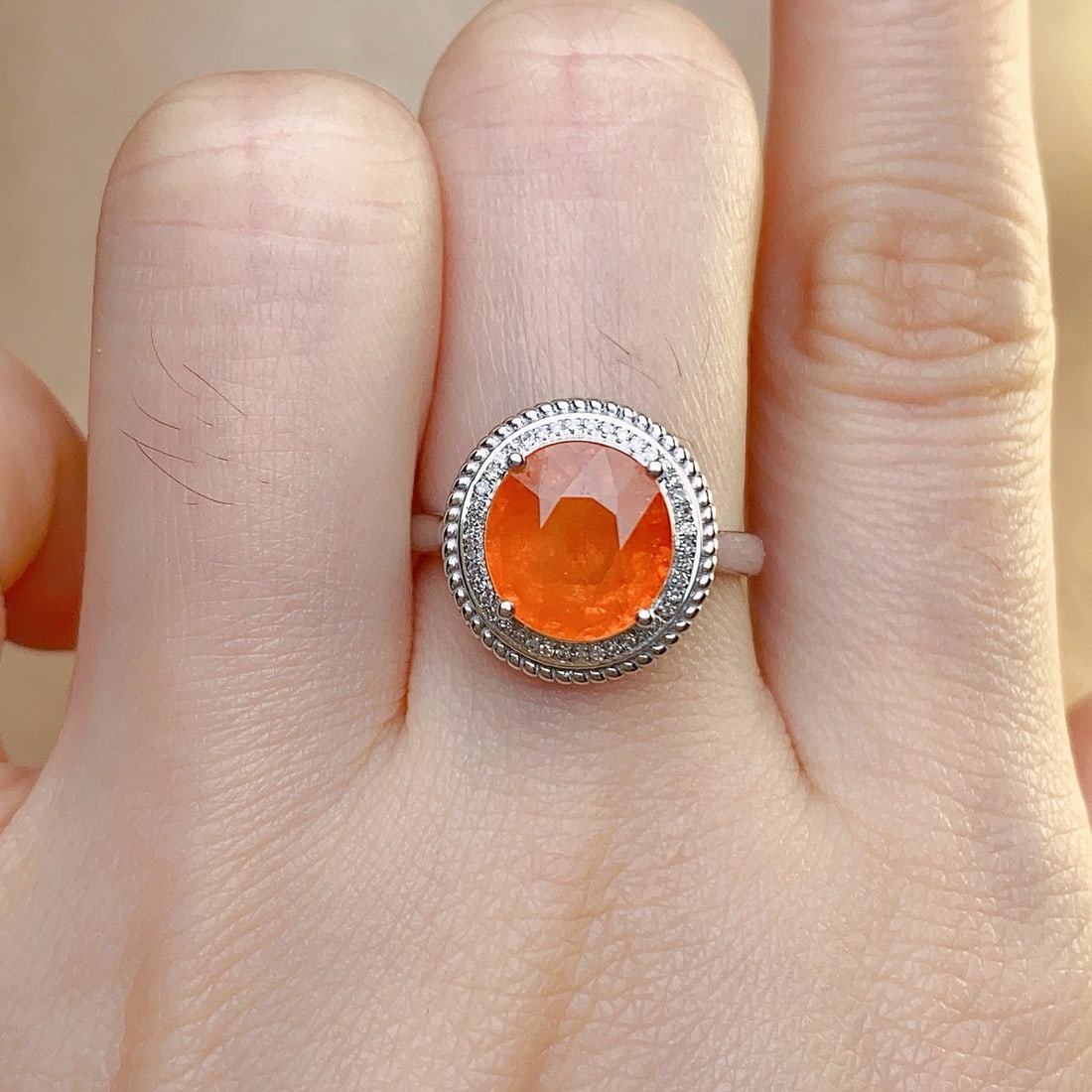 14k Gold 4.85 Ct Natural Spessartine & Diamond Ring - 6
