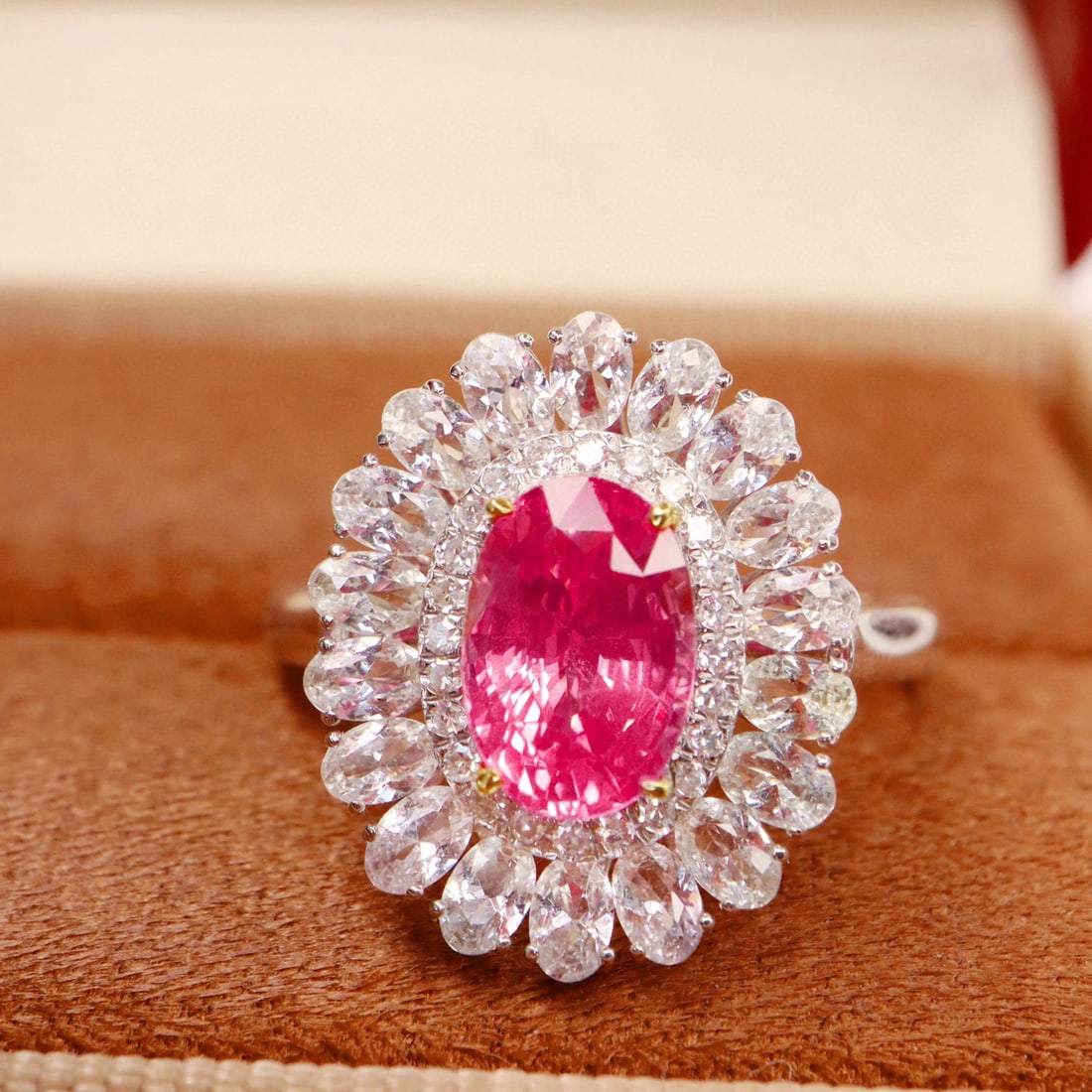 14k Gold 1.78 Ctw Natural Spinel & Diamond Ring/pendant( Without Chain ): Ref:231074204 // gold content:14k gold // ring size:7. 25us // // main gemstone:spinel // shape:oval // carat weight:1. 67ct // color:pink // treatment:natural // // adjacent gemstone 2 : diamond //