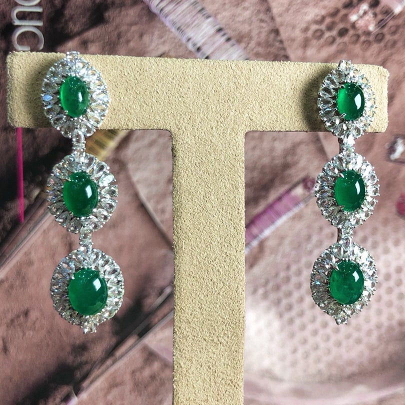 14k Gold 13.02 Ctw Vivid Green Natural Emerald & Sapphire Earrings - 5