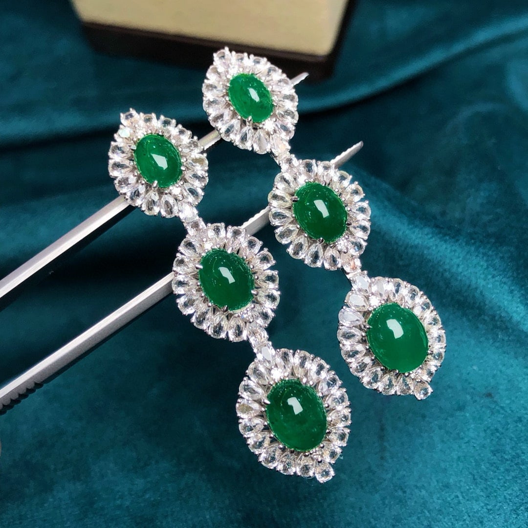14k Gold 13.02 Ctw Vivid Green Natural Emerald & Sapphire Earrings - 6