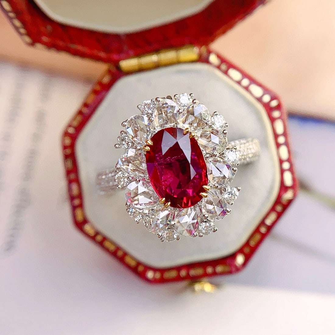 14k Gold 2.75 Ctw Natural Ruby & Diamond Ring: Ref:231074230 // gold content:14k gold // ring size:7. 25us // // main gemstone:ruby // shape:oval // carat weight:1. 60ct // color:red // treatment:natural // // adjacent gemstone 2 : diamond //
