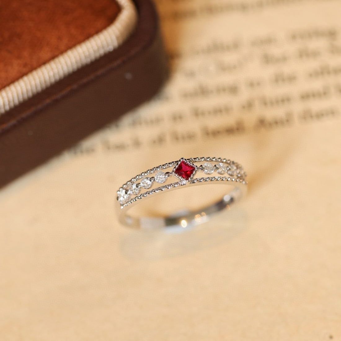 14k Gold 0.3 Ctw Natural Ruby & Diamond Ring: Ref:231074234 // gold content:14k gold // ring size:7. 25us // // main gemstone:ruby // shape:princess // carat weight:0. 1ct // color:red // treatment:natural // // adjacent gemstone 2 : diamond //