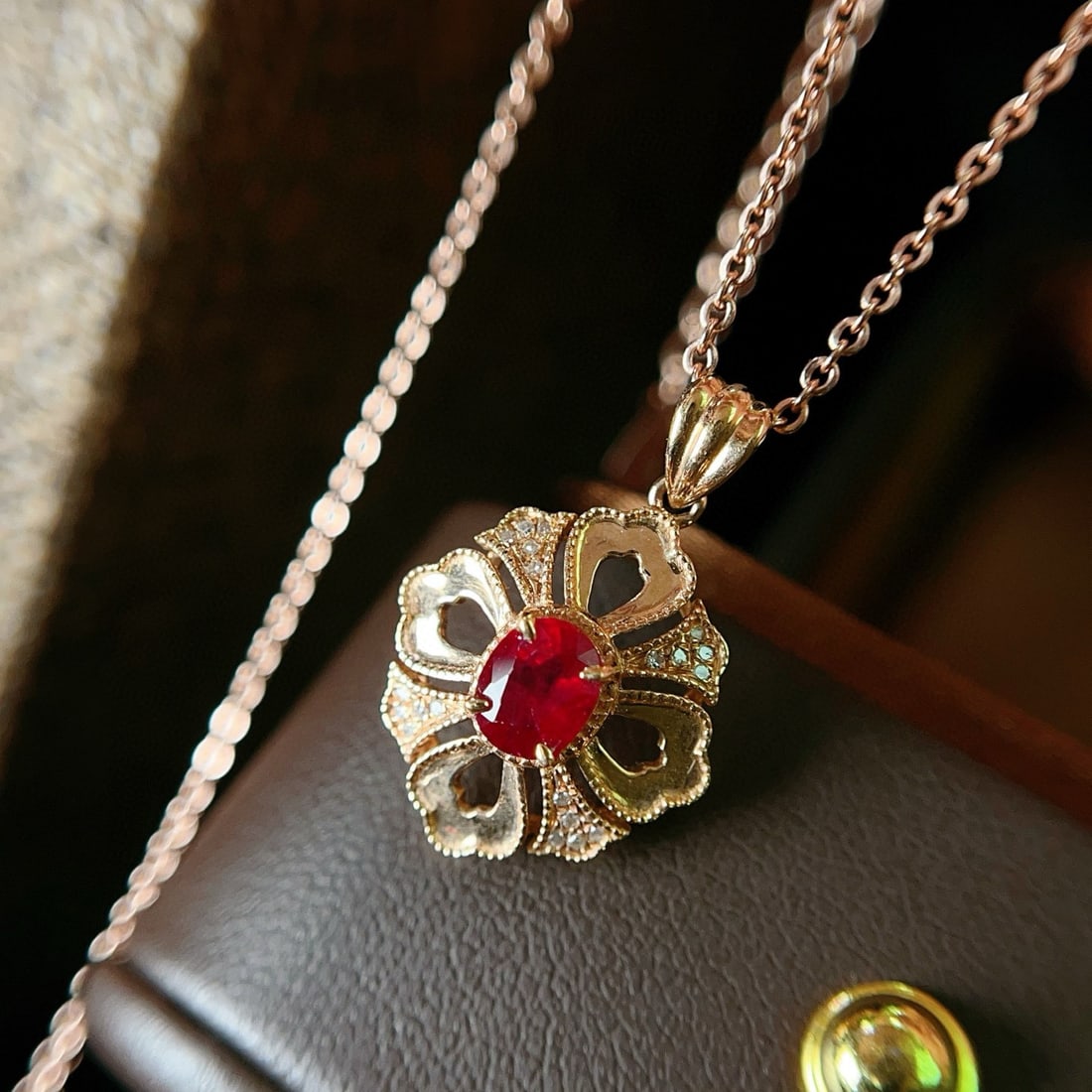 14k Gold 0.65 Ct Natural Ruby & Diamond Pendant( Without Chain ) - 2