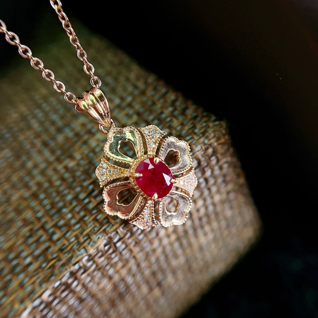 14k Gold 0.65 Ct Natural Ruby & Diamond Pendant( Without Chain ) - 3