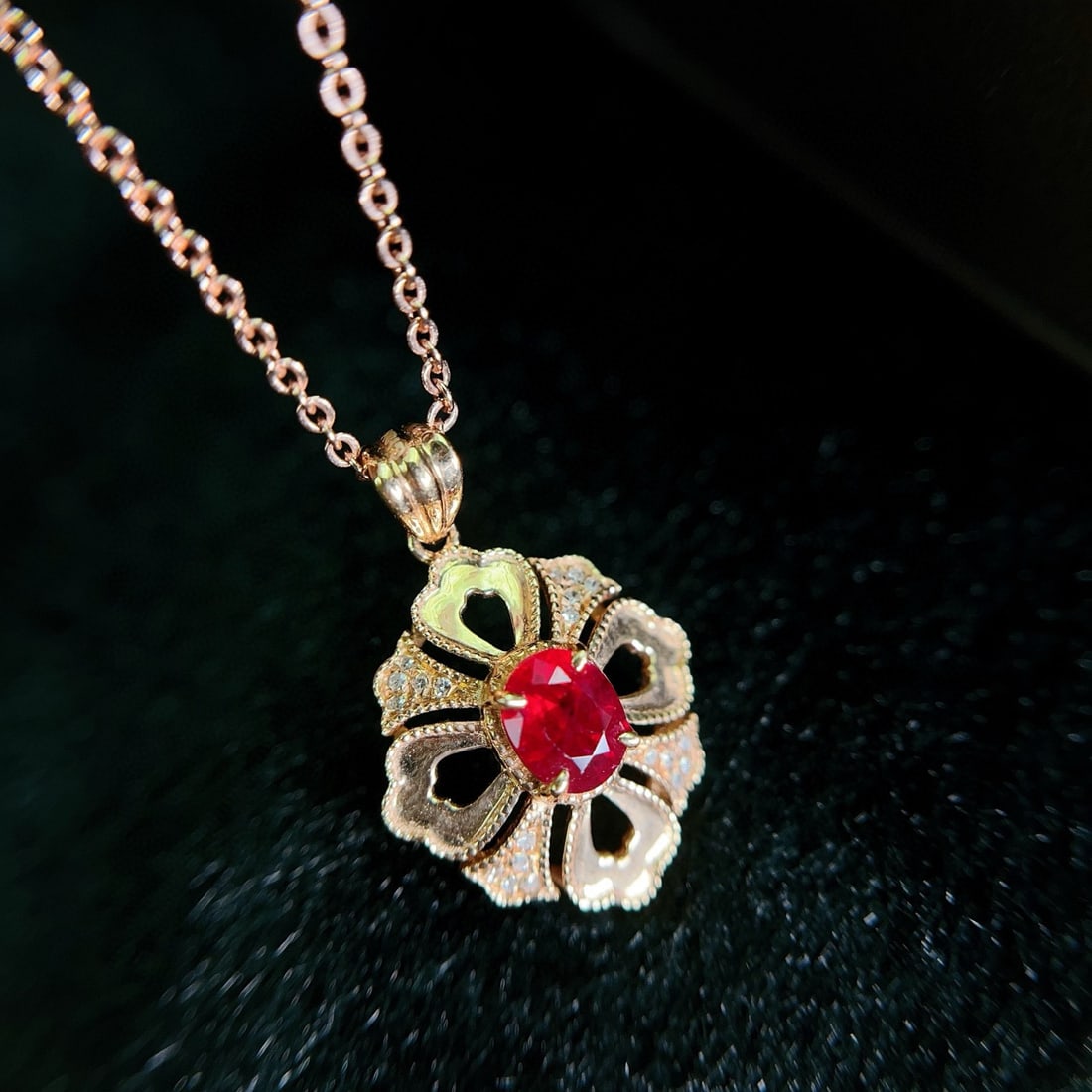 14k Gold 0.65 Ct Natural Ruby & Diamond Pendant( Without Chain ) - 4