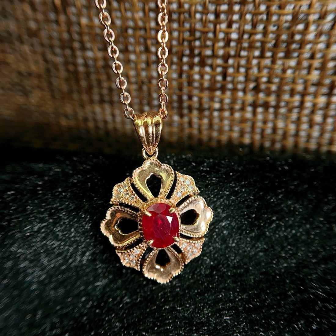 14k Gold 0.65 Ct Natural Ruby & Diamond Pendant( Without Chain ) - 5