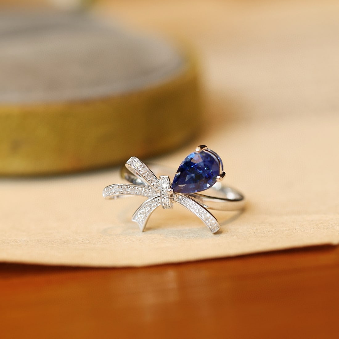 14k Gold 1.47 Ctw Natural Sapphire & Diamond Ring: Ref:231074246 // gold content:14k gold // ring size:7. 25us // // main gemstone:sapphire // shape:pear // carat weight:1. 32ct // color:blue // treatment:natural // // adjacent gemstone 2 : diamond