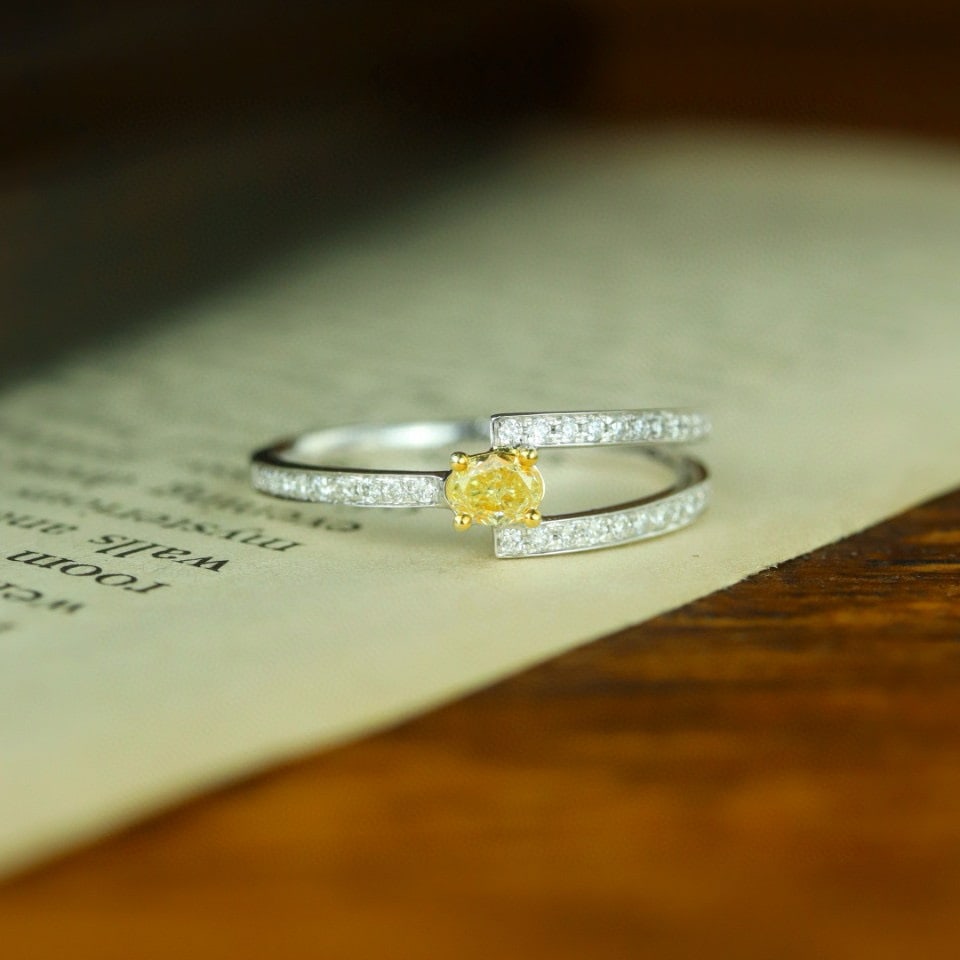 14k Gold 0.16 Ct Natural Yellow Diamond & Diamond Ring - 6