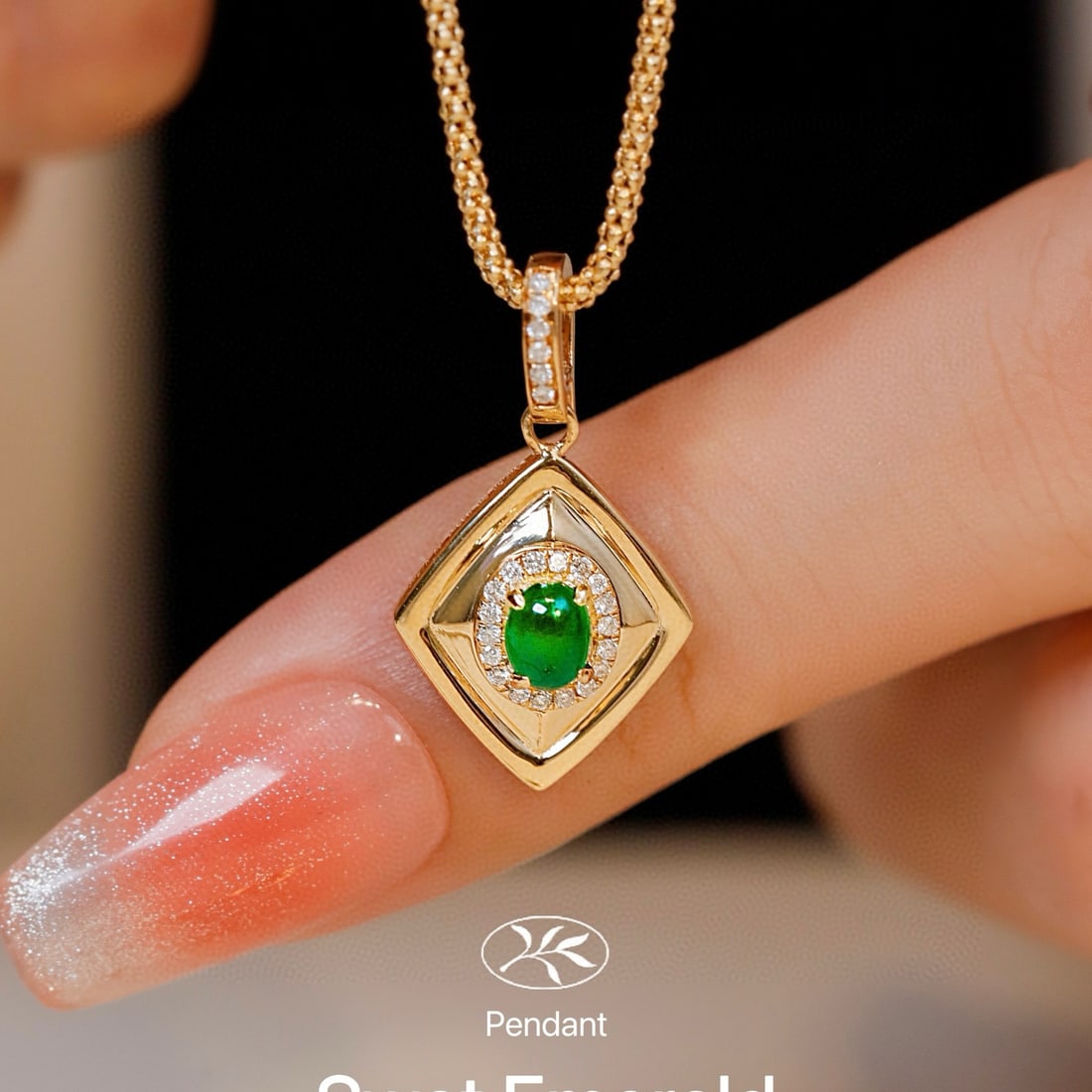 14k Gold 0.31 Ctw Vivid Green Natural Emerald & Diamond Pendant( Without Chain ): Ref:231074260 // gold content:14k gold // main gemstone:emerald // shape:oval // carat weight:0. 24ct // color:vivid green // treatment:natural // // adjacent gemstone 2 : diamond // shape:round //