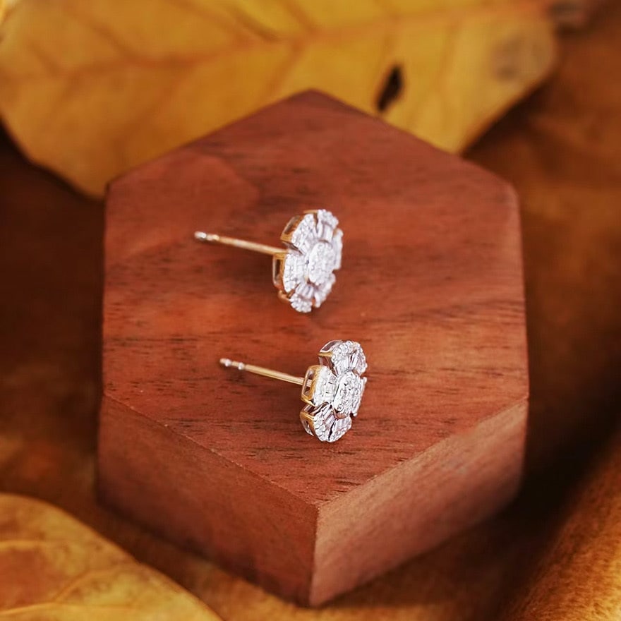 14k Gold 0.55 Ct Natural H Diamond Earrings - 4
