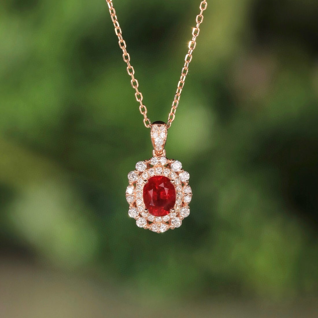 14k Gold 0.45 Ct Natural Ruby & Diamond Necklace: Ref:231074271 // gold content:14k gold // main gemstone:ruby // shape:oval // carat weight:0. 45ct // color:red // treatment:natural // // adjacent gemstone 2 : diamond // shape:round // clarity