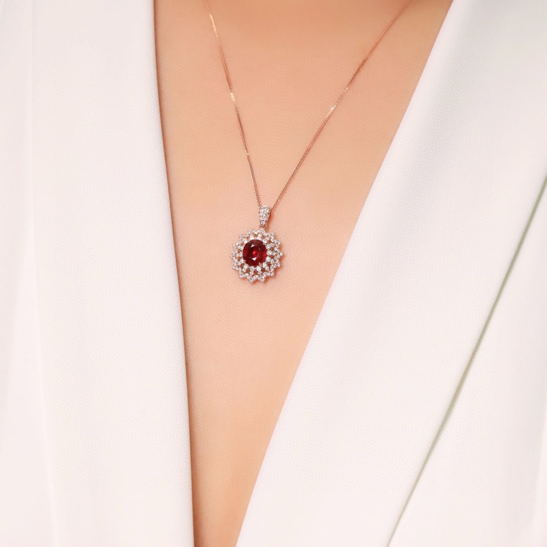 14k Gold 2.41 Ct Natural Ruby & Diamond Jewelry Set - 2