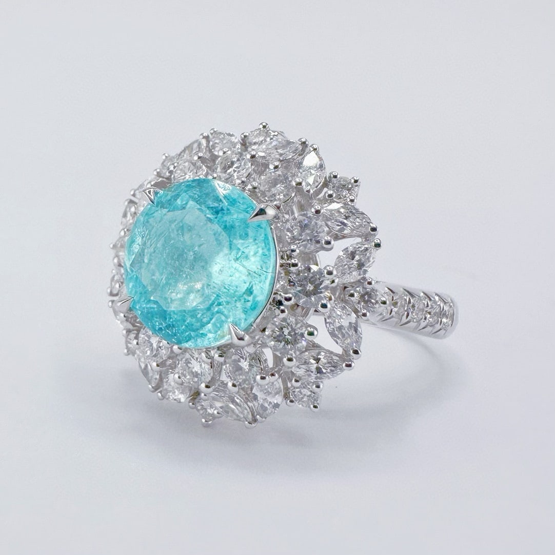 14k Gold 4.60 Ctw Natural Paraiba Tourmaline & Diamond Ring/pendant( Without Chain ) - 2