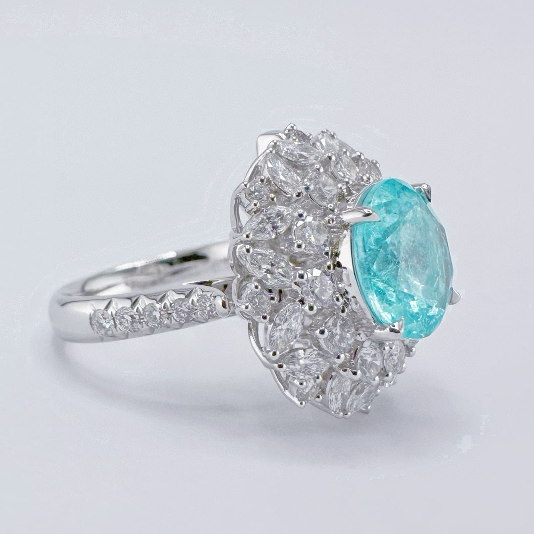 14k Gold 4.60 Ctw Natural Paraiba Tourmaline & Diamond Ring/pendant( Without Chain ) - 4