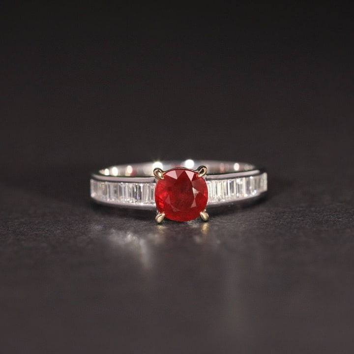 14k Gold 1.63 Ctw Natural Ruby & Diamond Ring: Ref:231074305 // gold content:14k gold // ring size:7. 25us // // main gemstone:ruby // shape:round // carat weight:1. 15ct // color:red // treatment:natural // cut grade:g // // adjacent gemstone 2