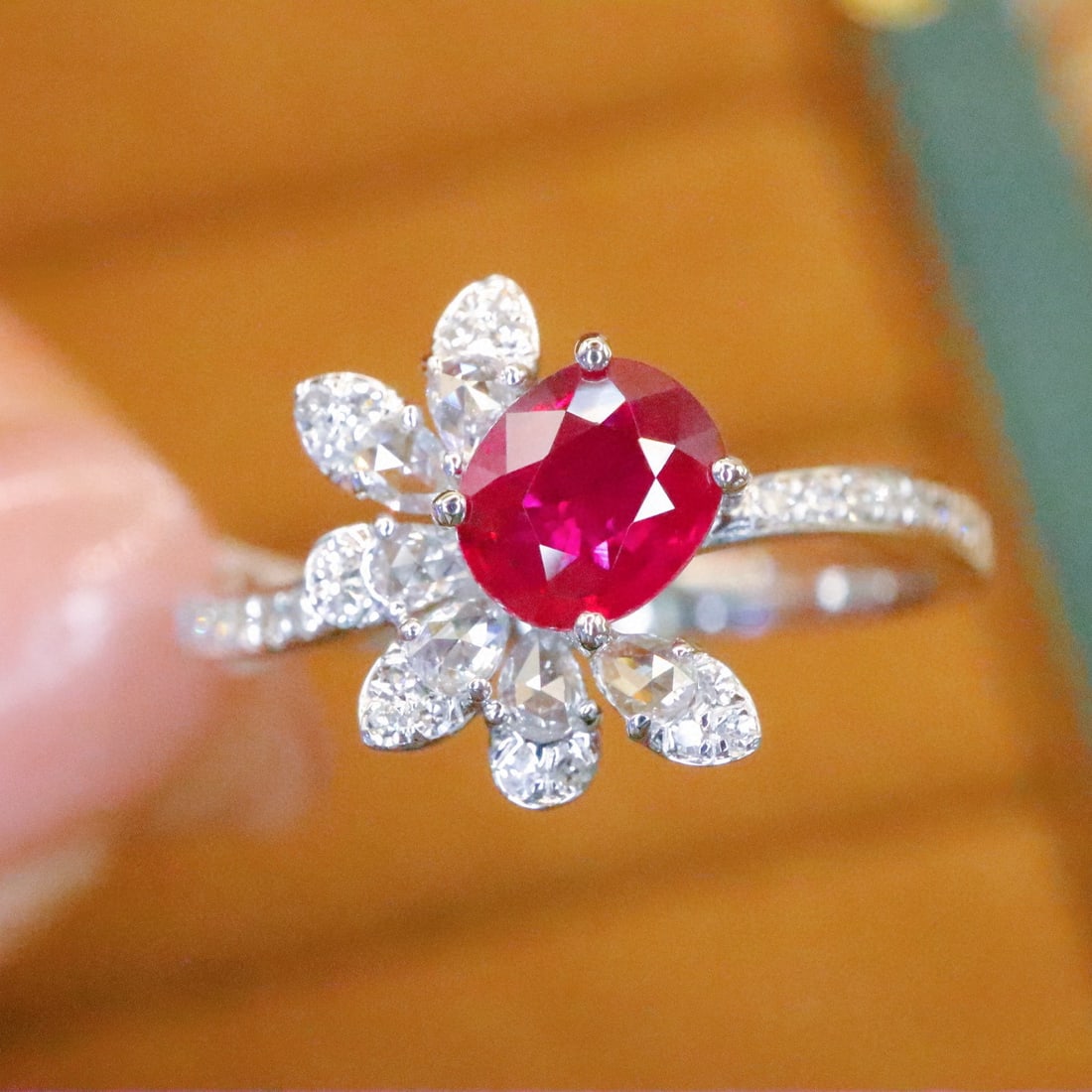 14k Gold 0.84 Ctw Natural Ruby & Diamond Ring: Ref:231074307 // gold content:14k gold // ring size:7. 25us // // main gemstone:ruby // shape:oval // carat weight:0. 58ct // color:red // treatment:natural // // adjacent gemstone 2 : diamond //