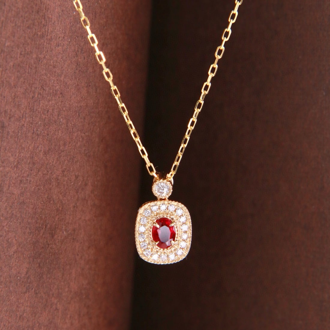 14k Gold 0.21 Ctw Natural Ruby & Diamond Necklace - 2