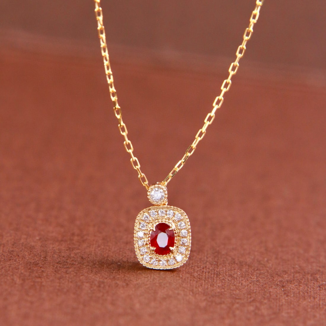 14k Gold 0.21 Ctw Natural Ruby & Diamond Necklace - 3