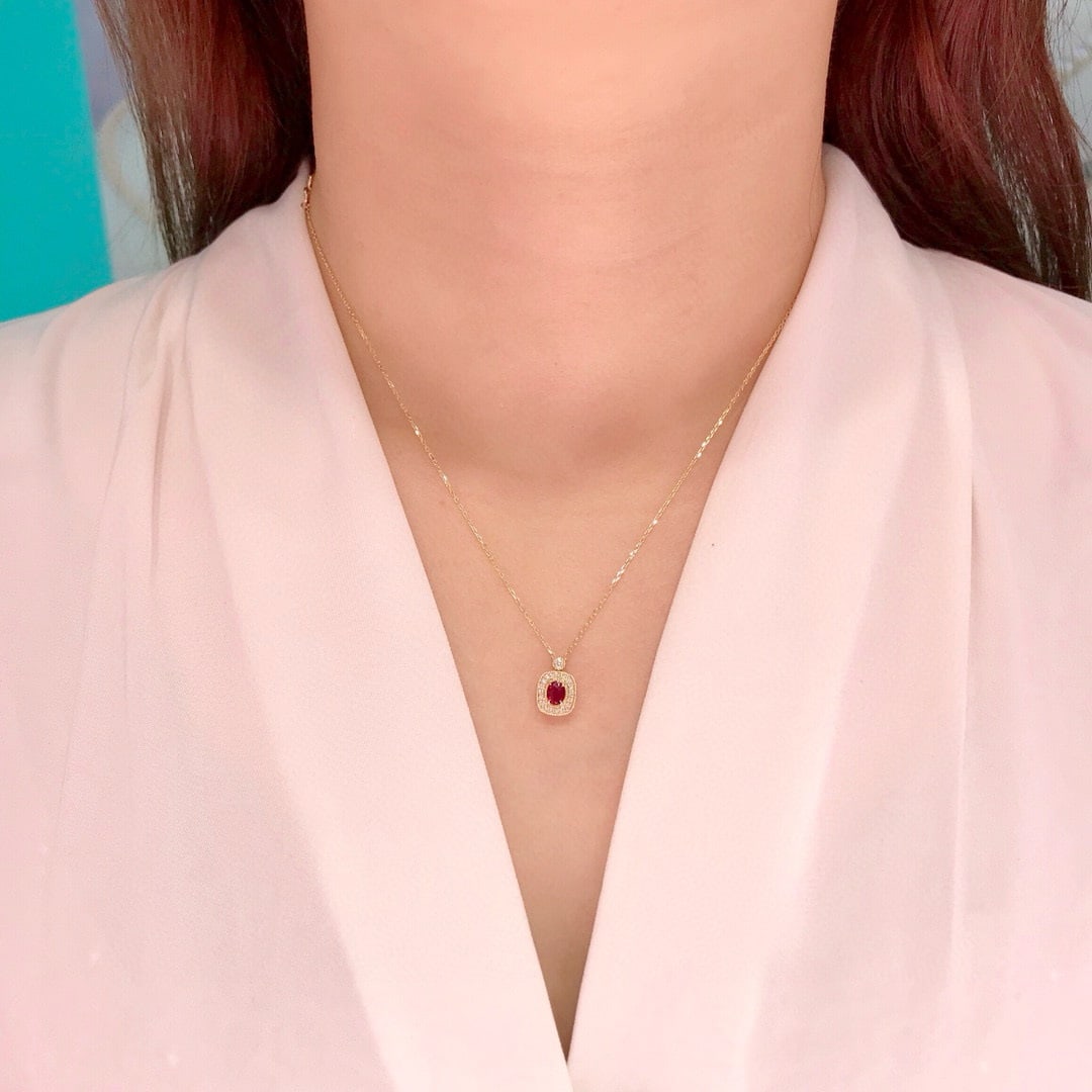 14k Gold 0.21 Ctw Natural Ruby & Diamond Necklace - 4