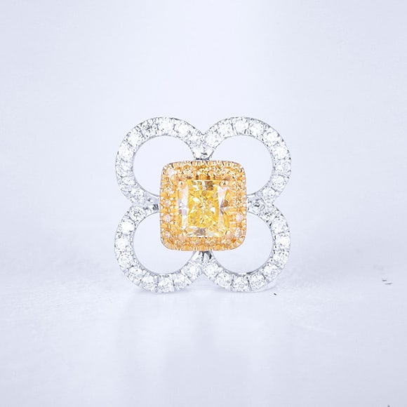 14k Gold 0.55 Ctw Natural Yellow Diamond & Diamond Pendant( Without Chain ): Ref:231074324 // gold content:14k gold // main gemstone:yellow diamond // shape:cushion // carat weight:0. 32ct // color:yellow // treatment:natural // // adjacent gemstone 2 : diamond // shape:round