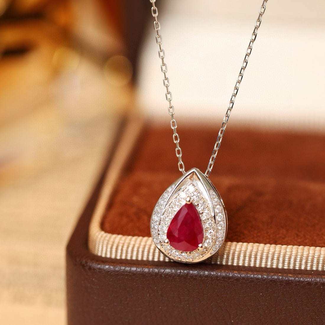 14k Gold 1.31 Ctw Natural Ruby & Diamond Pendant( Without Chain ): Ref:231074334 // gold content:14k gold // main gemstone:ruby // shape:pear // carat weight:1. 10ct // color:red // treatment:natural // // adjacent gemstone 2 : diamond // shape:round // carat
