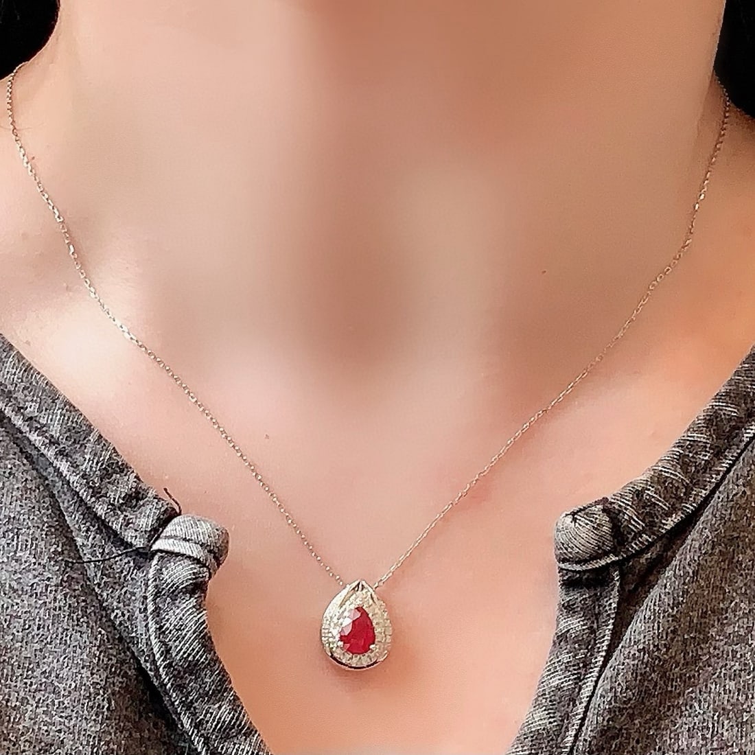 14k Gold 1.31 Ctw Natural Ruby & Diamond Pendant( Without Chain ) - 6