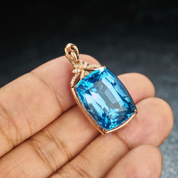 14k Gold 24.53 Ct Natural Topaz & Diamond Pendant( Without Chain ) - 9