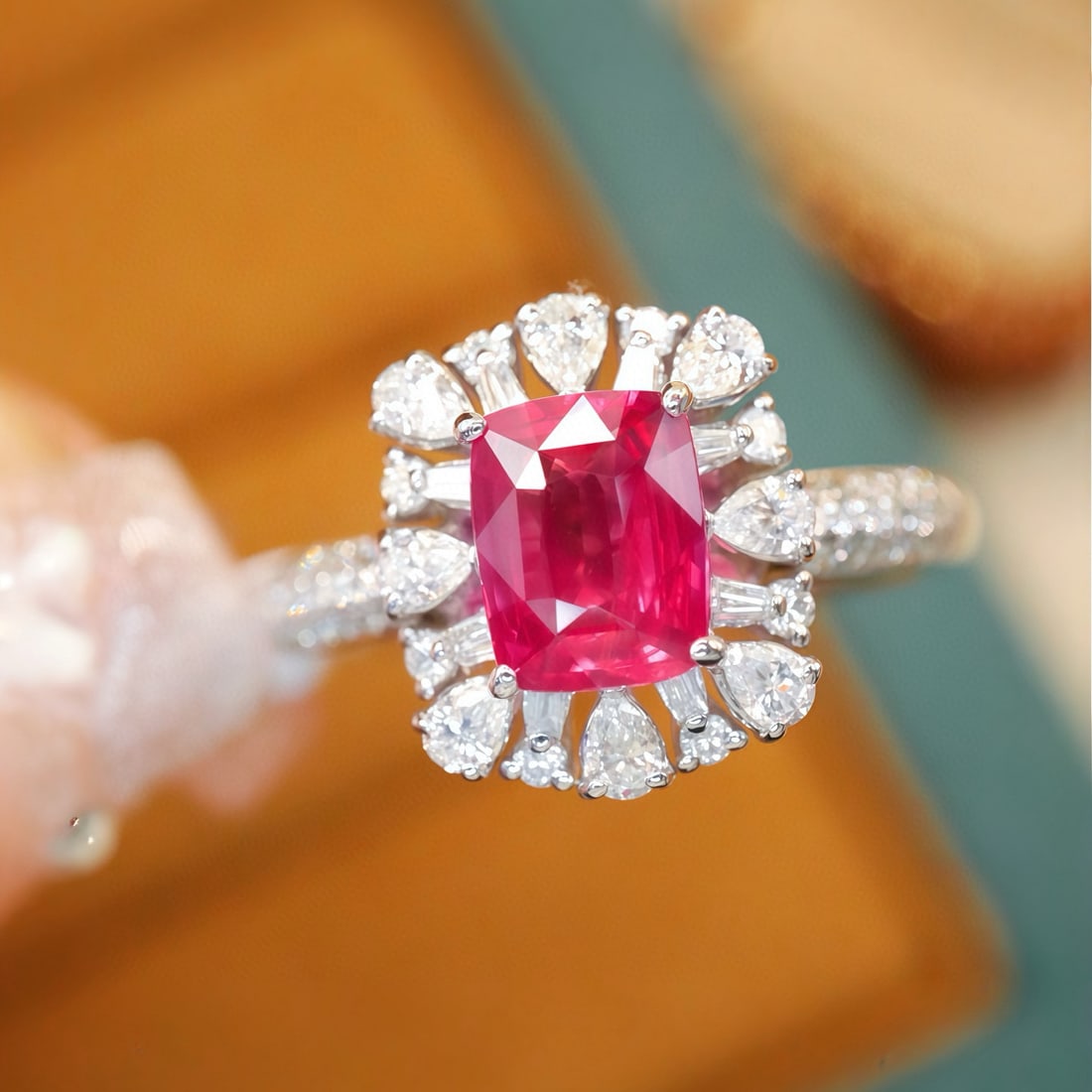 14k Gold 1.49 Ctw Natural Ruby & Diamond Ring: Ref:231074379 // gold content:14k gold // ring size:7. 25us // // main gemstone:ruby // shape:cushion // carat weight:1. 03ct // color:red // treatment:natural // // adjacent gemstone 2 : diamond //
