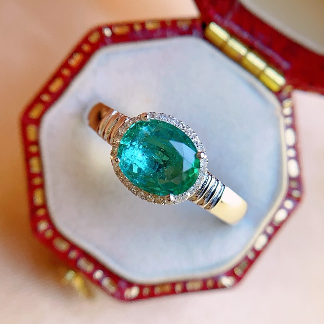 14k Gold 1.15 Ct Natural Emerald & Diamond Ring - 2