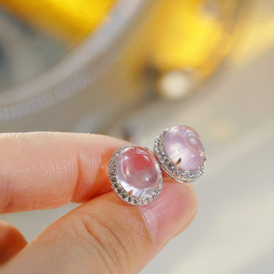 14k Gold 5.36 Ctw Natural Rose Quartz & Sapphire Earrings - 5