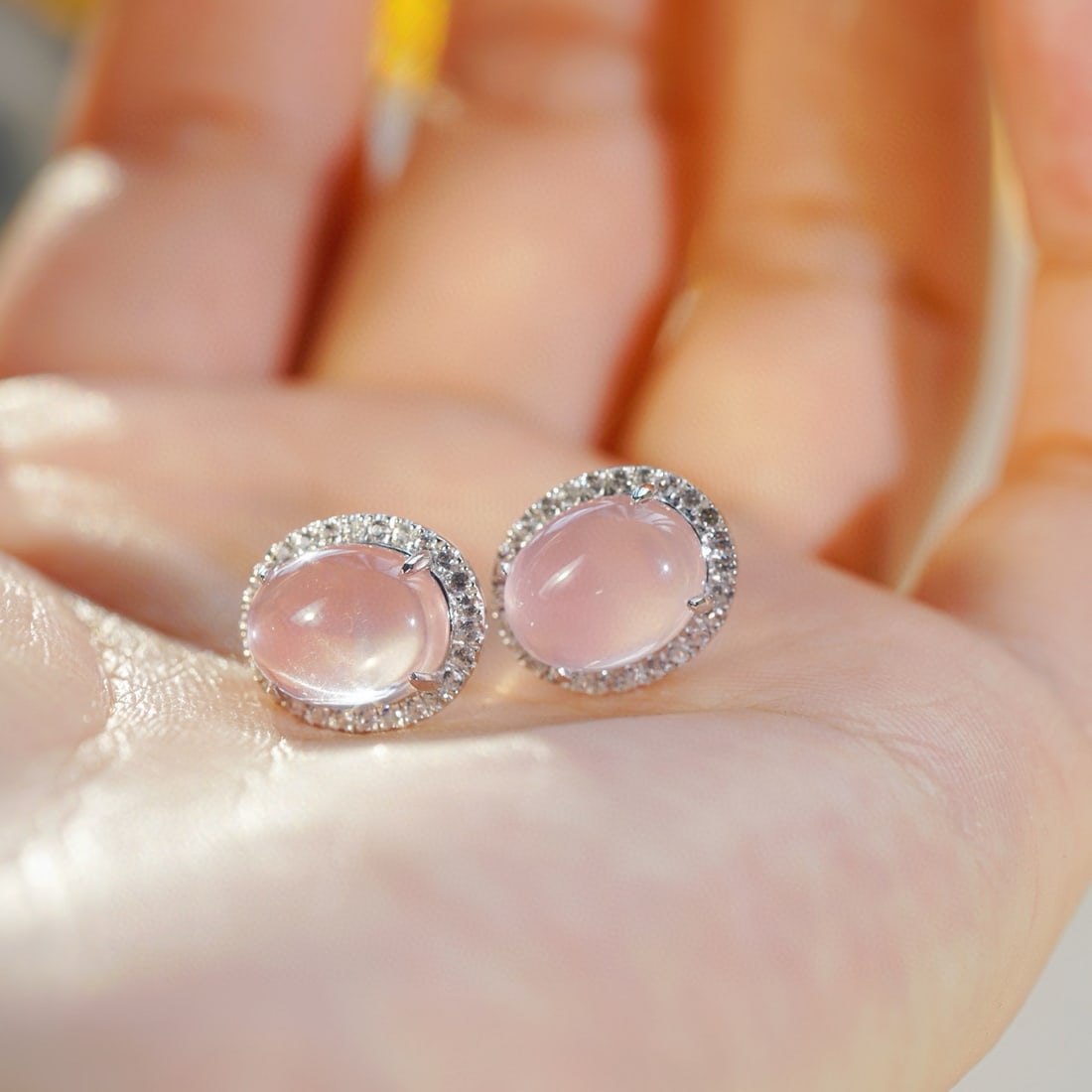 14k Gold 5.36 Ctw Natural Rose Quartz & Sapphire Earrings - 8