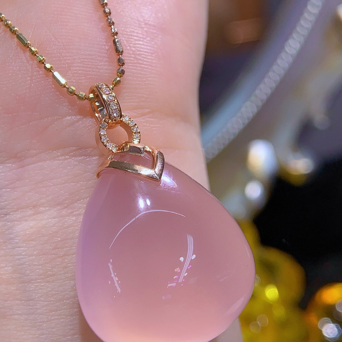 14k Gold 11.47 Ct Natural Rose Quartz & Diamond Pendant( Without Chain ) - 3