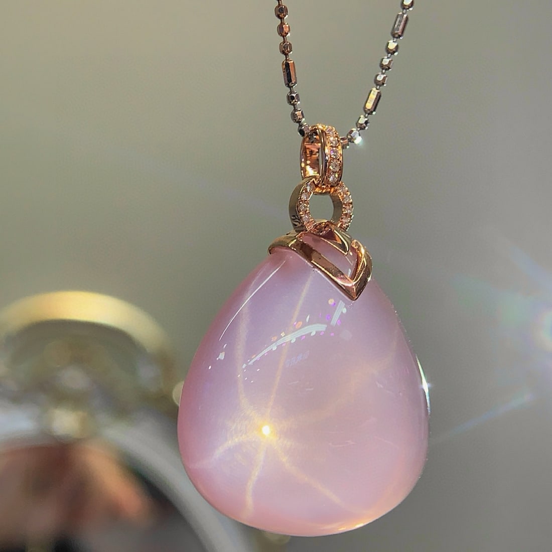 14k Gold 11.47 Ct Natural Rose Quartz & Diamond Pendant( Without Chain ) - 4