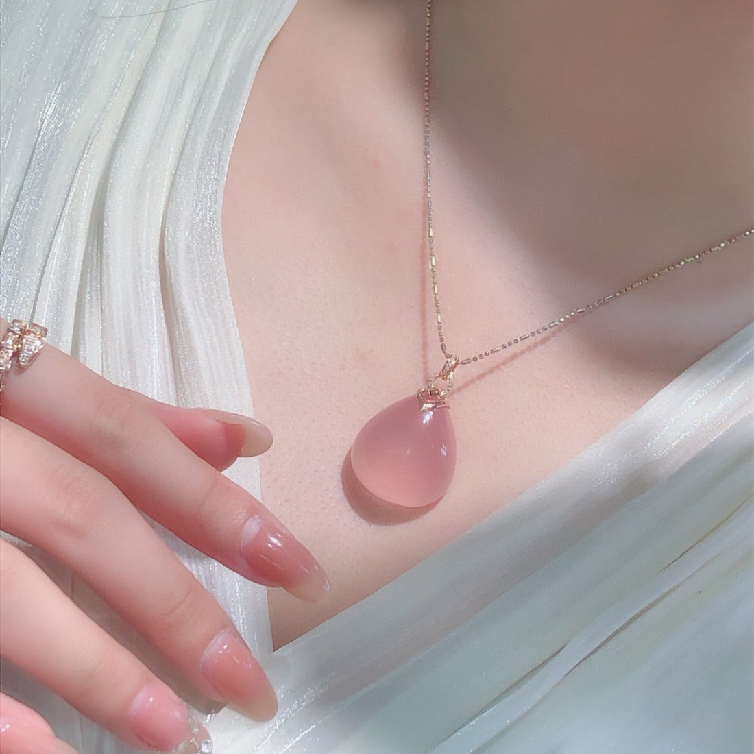 14k Gold 11.47 Ct Natural Rose Quartz & Diamond Pendant( Without Chain ) - 5