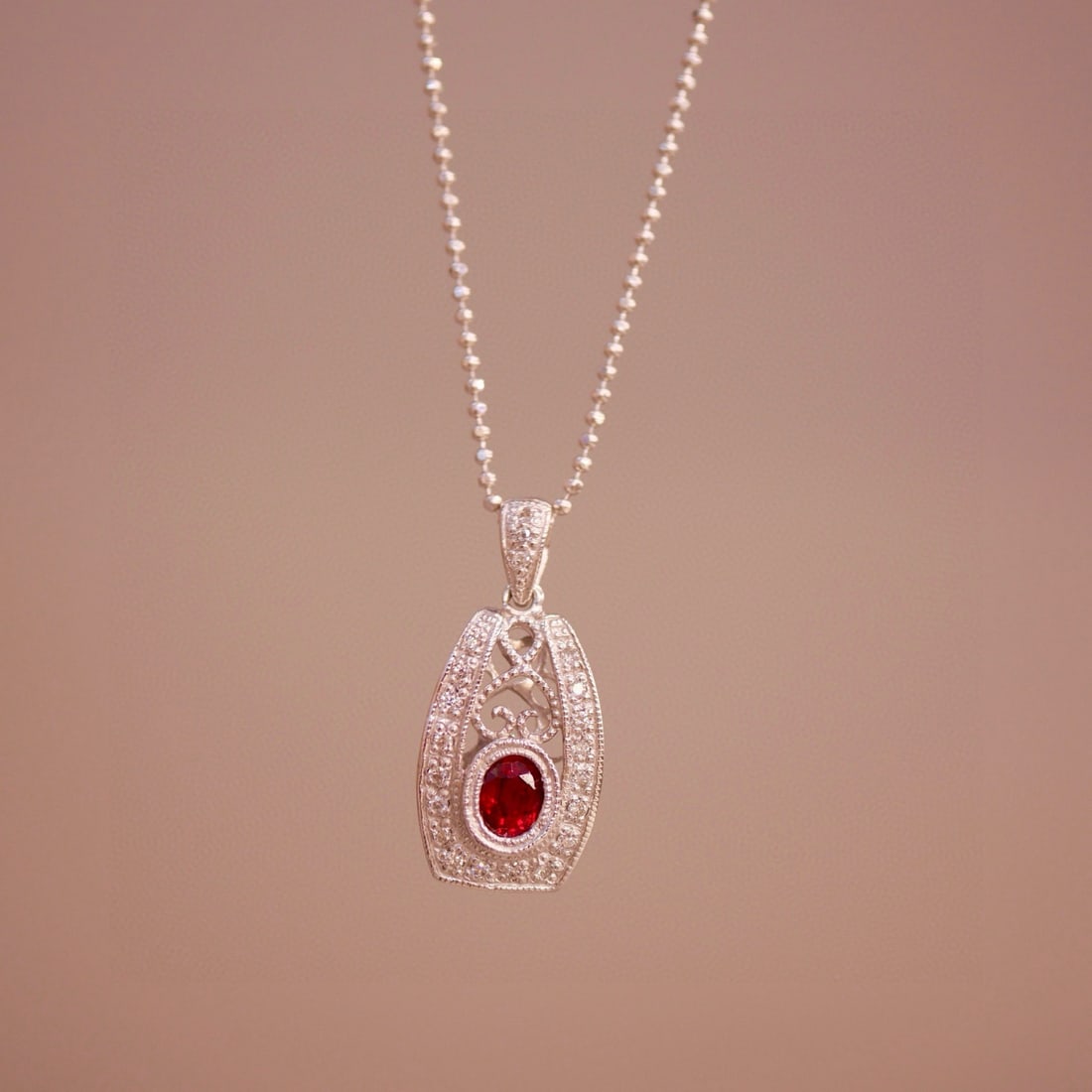 14k Gold 0.43 Ctw Natural Ruby & Diamond Necklace: Ref:231074416 // gold content:14k gold // main gemstone:ruby // shape:oval // carat weight:0. 33ct // color:red // treatment:natural // // adjacent gemstone 2 : diamond // shape:round // carat