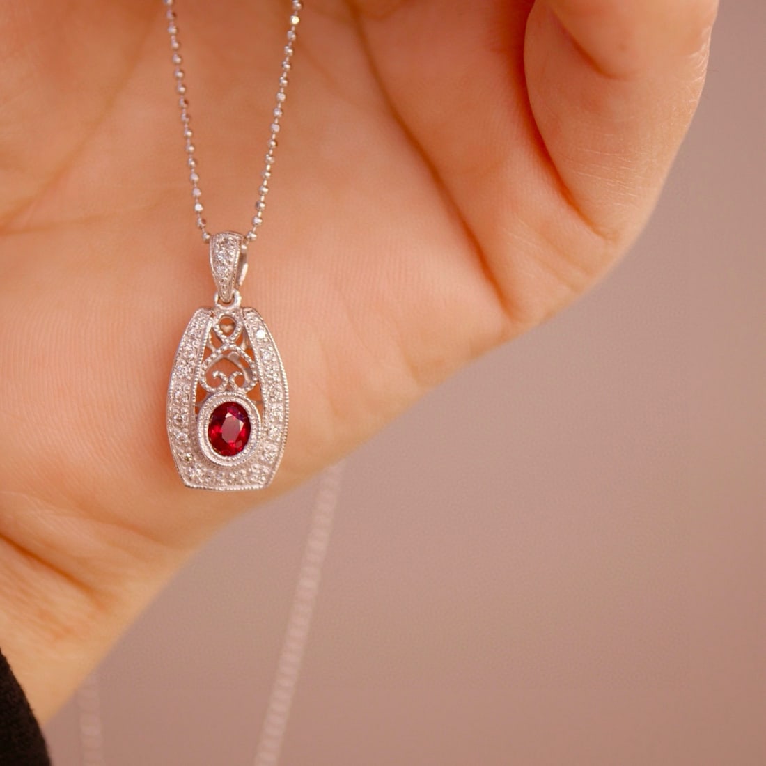 14k Gold 0.43 Ctw Natural Ruby & Diamond Necklace - 2