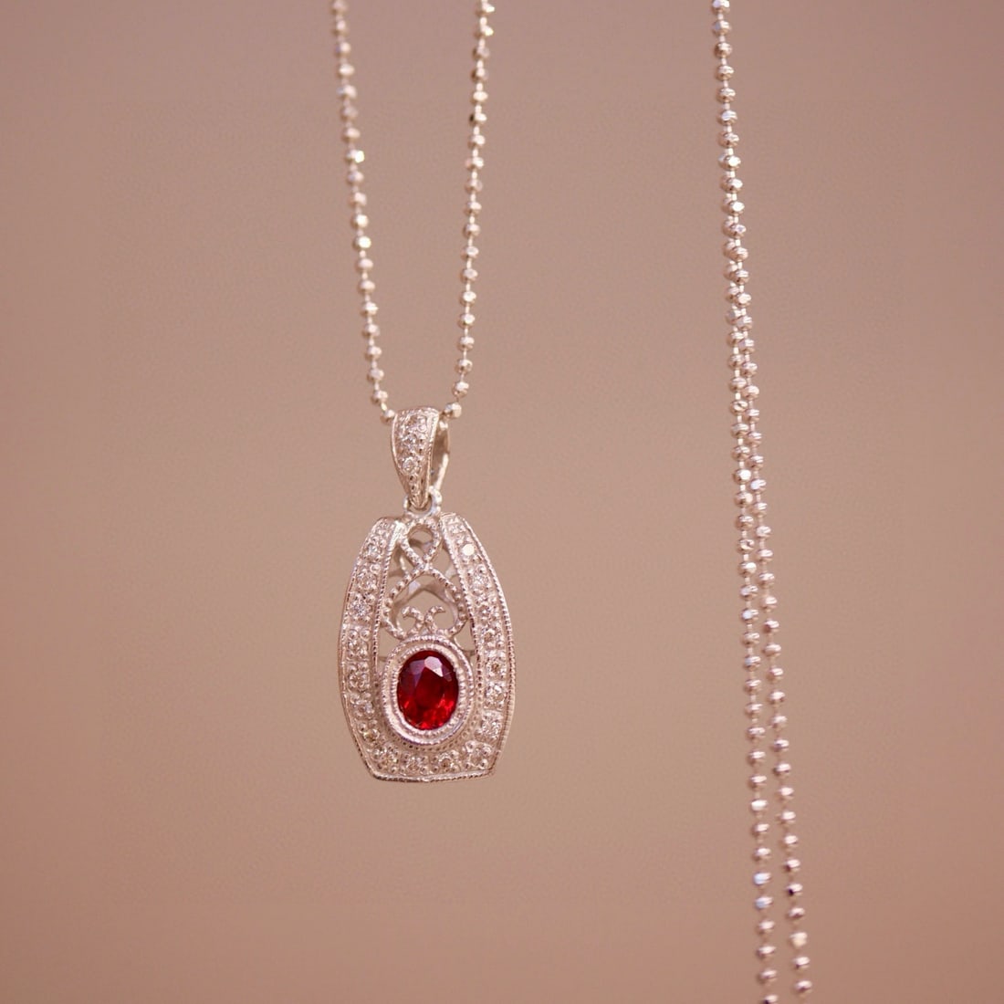 14k Gold 0.43 Ctw Natural Ruby & Diamond Necklace - 3