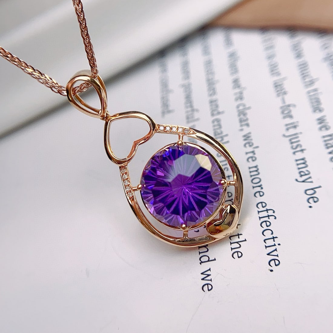 14k Gold 5.78 Ct Natural Amethyst & Diamond Pendant( Without Chain ) - 3