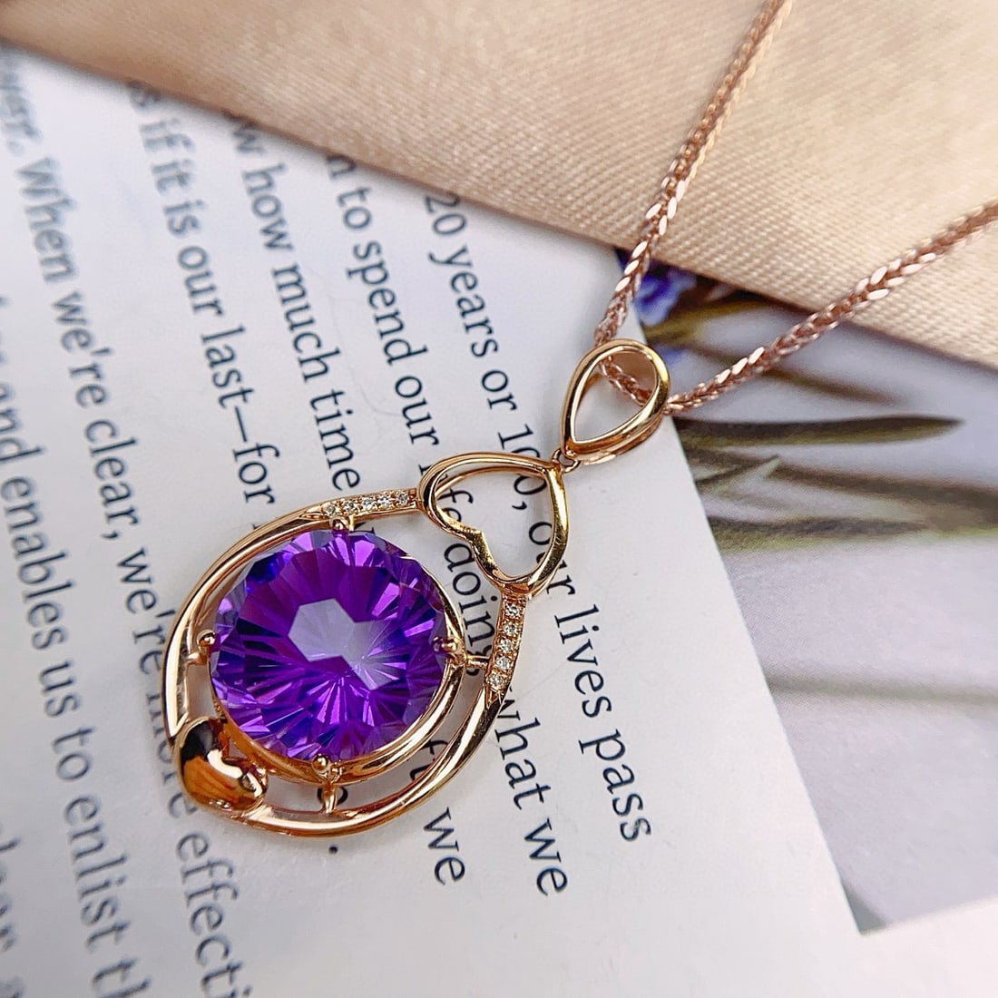 14k Gold 5.78 Ct Natural Amethyst & Diamond Pendant( Without Chain ) - 4