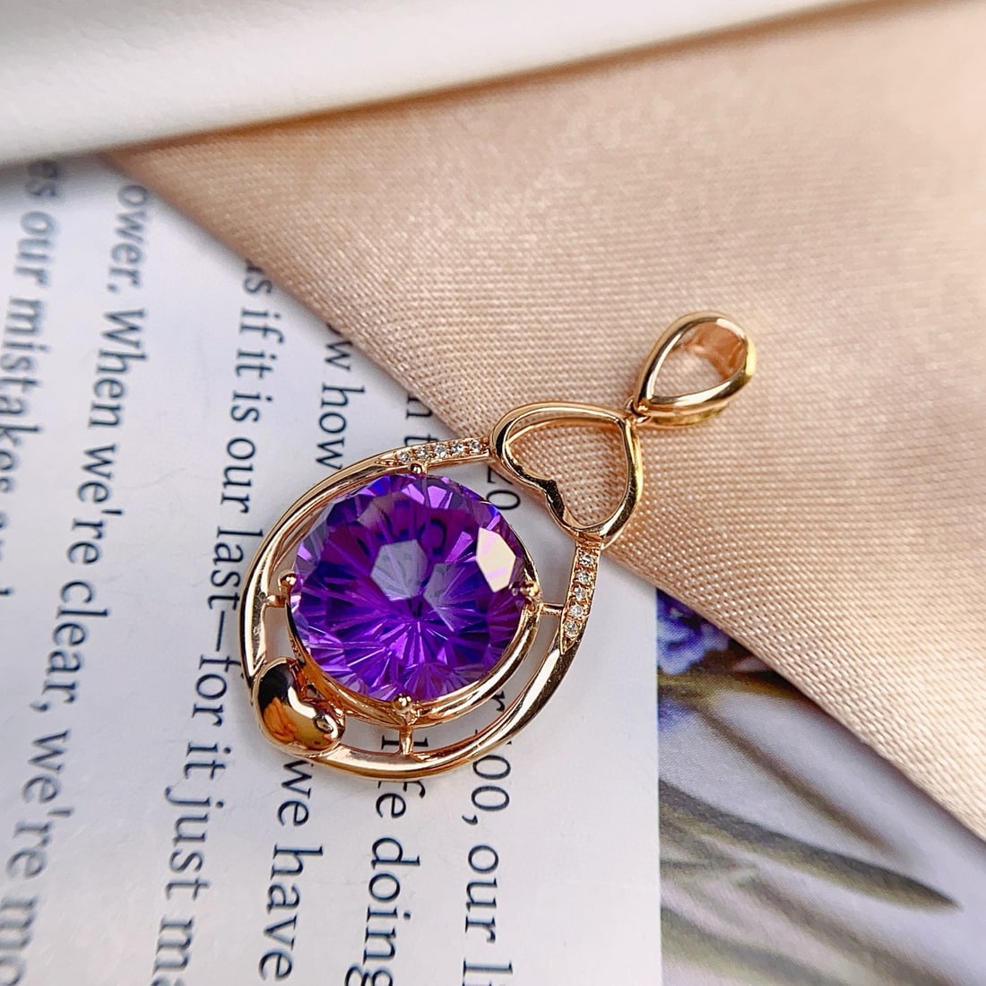 14k Gold 5.78 Ct Natural Amethyst & Diamond Pendant( Without Chain ) - 5