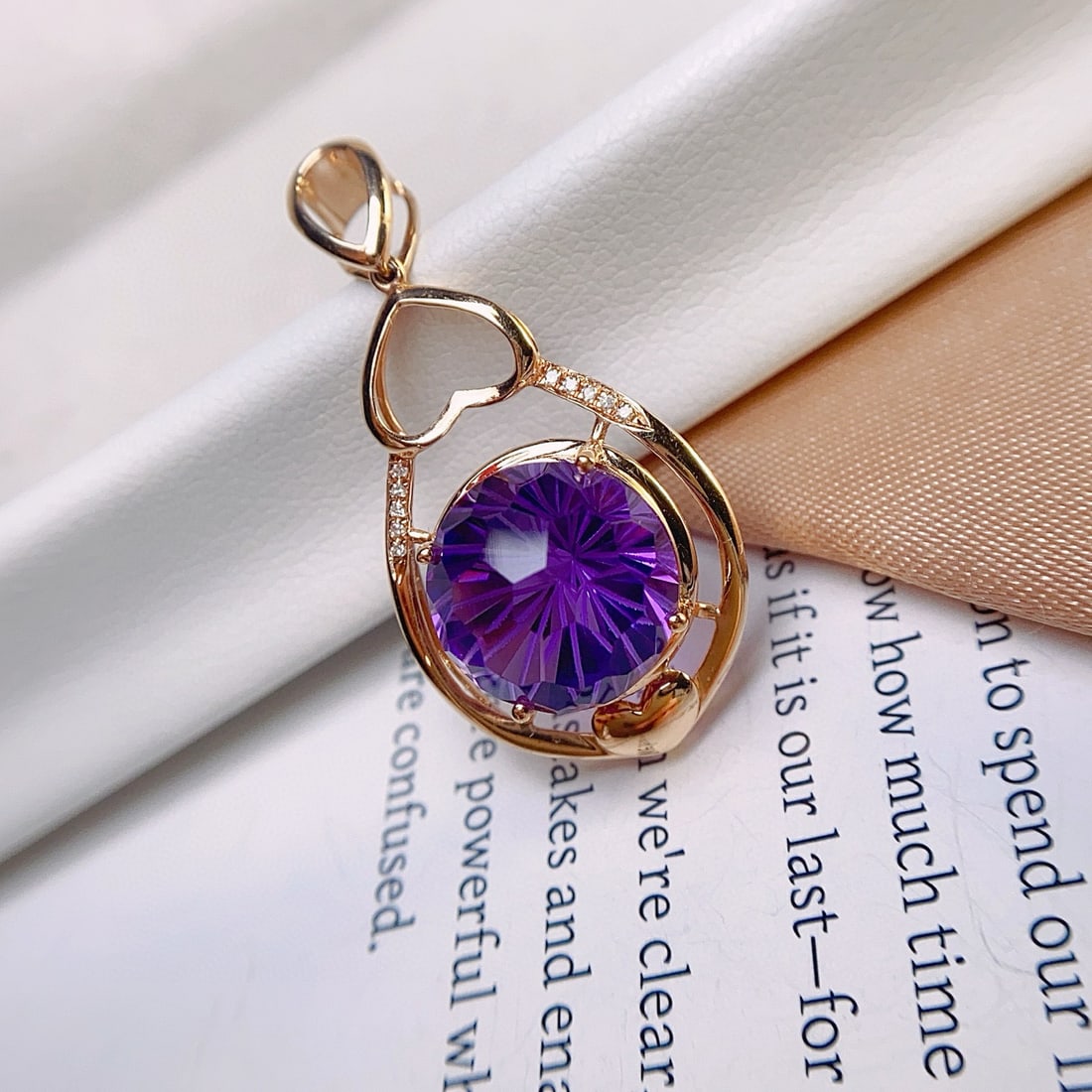 14k Gold 5.78 Ct Natural Amethyst & Diamond Pendant( Without Chain ) - 6