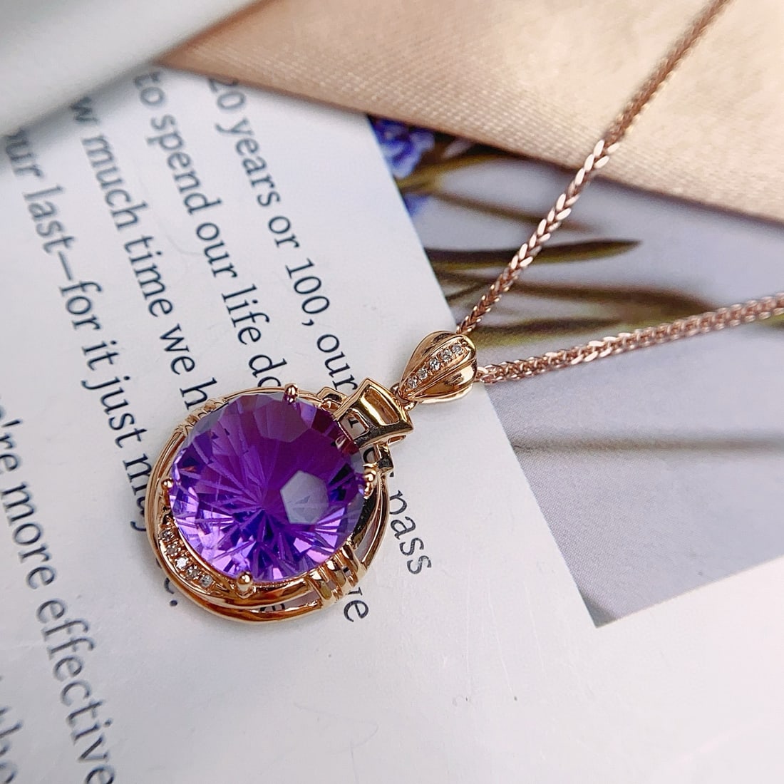14k Gold 5.50 Ct Natural Amethyst & Diamond Pendant( Without Chain ) - 2