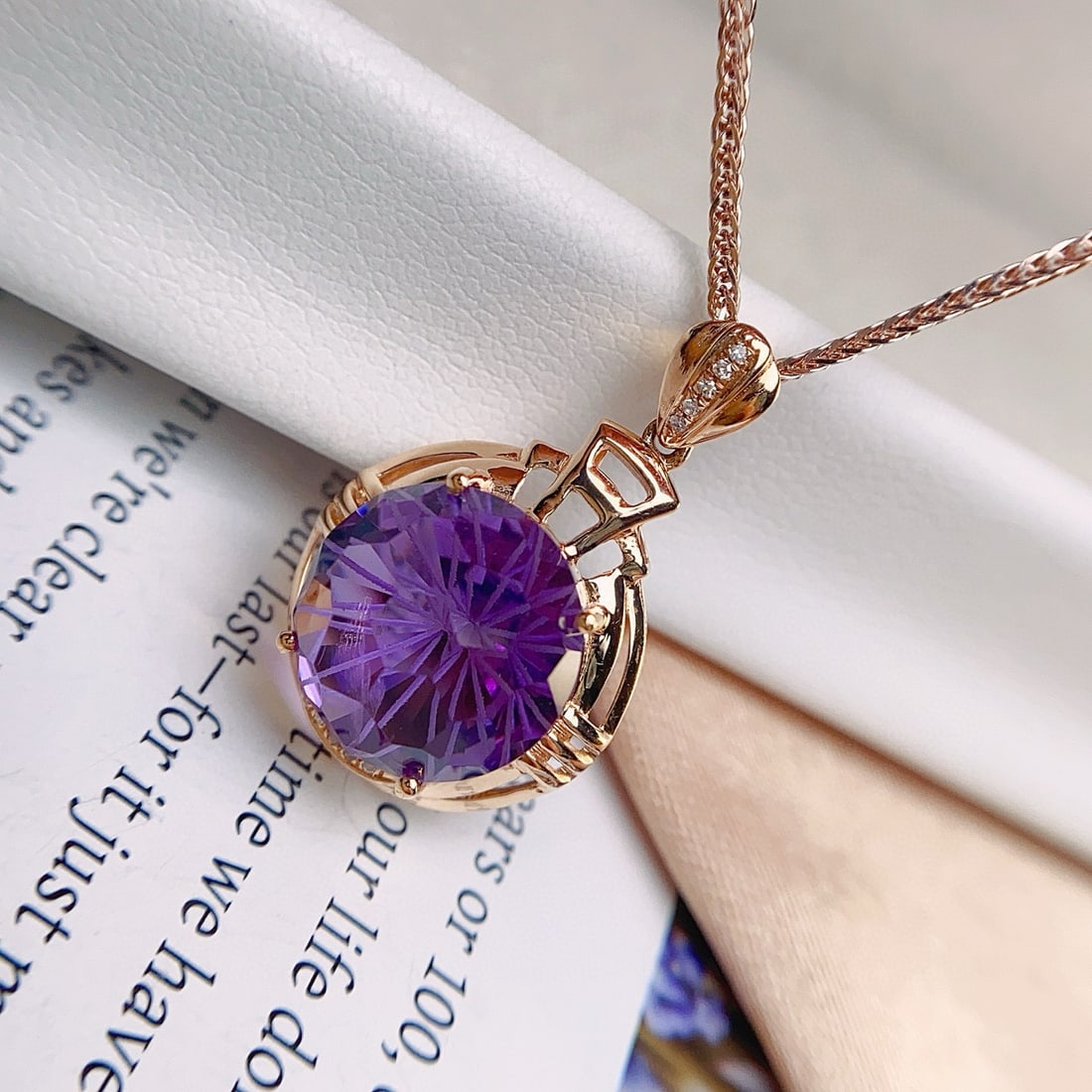 14k Gold 5.50 Ct Natural Amethyst & Diamond Pendant( Without Chain ) - 4