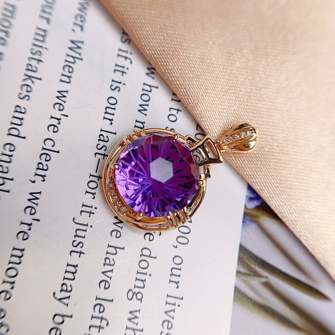 14k Gold 5.50 Ct Natural Amethyst & Diamond Pendant( Without Chain ) - 5