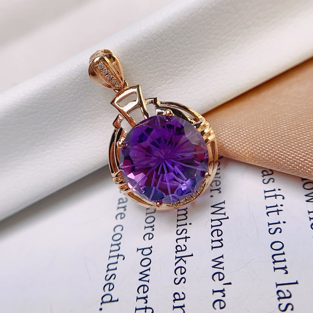 14k Gold 5.50 Ct Natural Amethyst & Diamond Pendant( Without Chain ) - 6