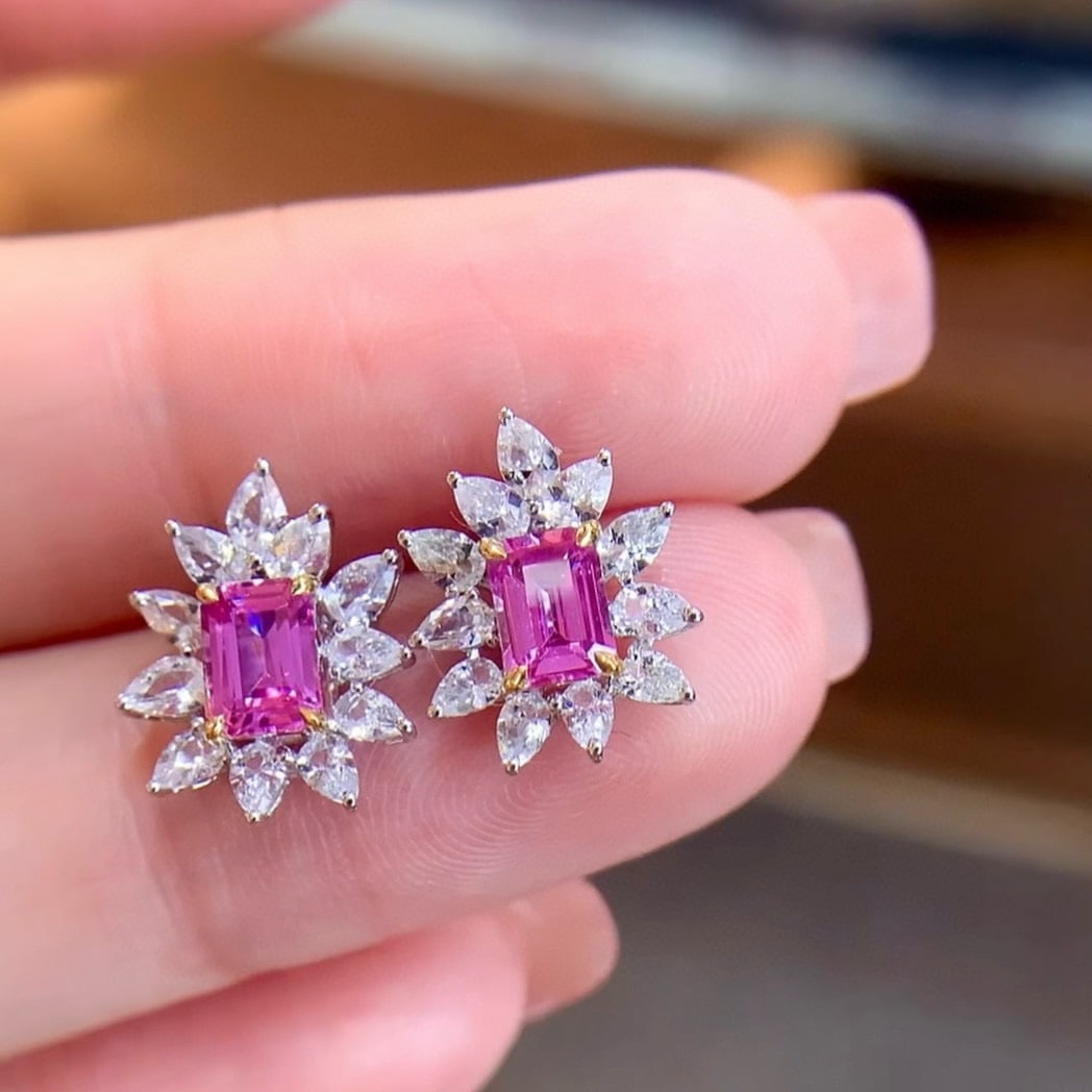 14k Gold 2.15 Ctw Natural Sapphire & Sapphire Earrings: Ref:231074449 // gold content:14k gold // main gemstone:sapphire // shape:octagonal // carat weight:0. 95ct // color:pink // treatment:natural // // adjacent gemstone 2 : sapphire // shape:pear //