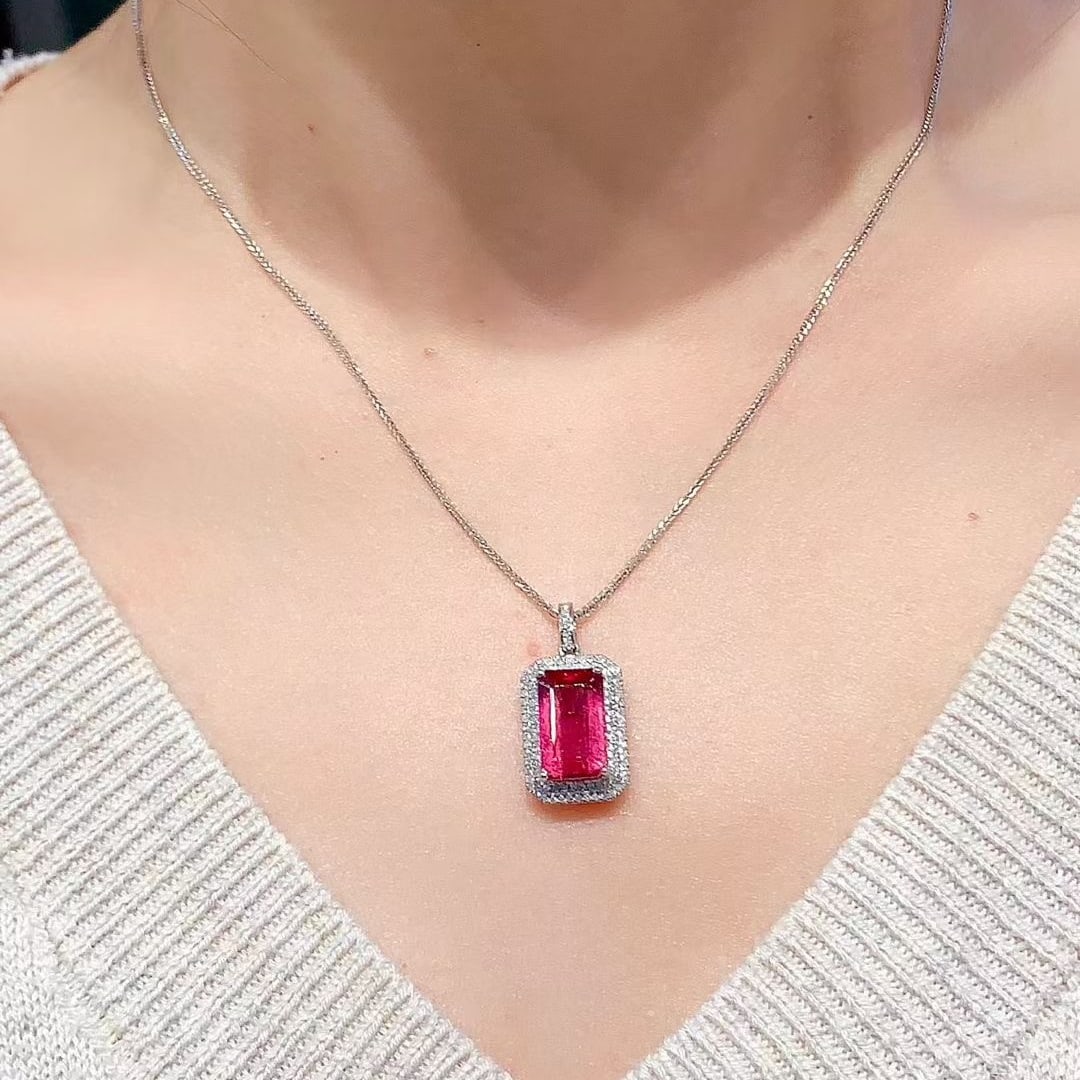 14k Gold 4.55 Ct Natural Tourmaline & Diamond Pendant( Without Chain ) - 2